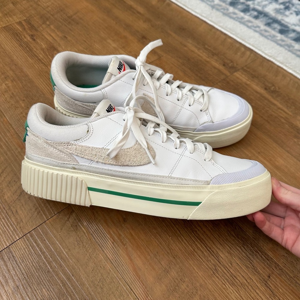 Nike Court Legacy Lift Sneakers Womens Size 11 White Green Platform Casual